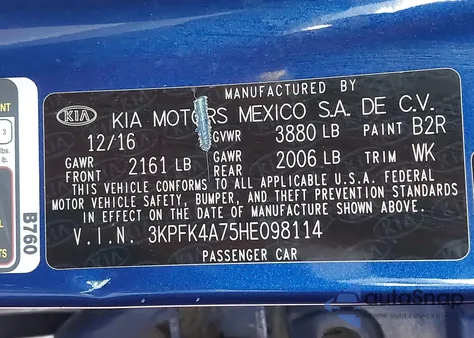 2017 Kia Forte Lx z USA, uszkodzony, nr VIN 3KPFK4A75HE098114